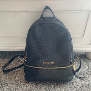 Michel Kors Rhea Zip Medium Black Backpack with Gold accents